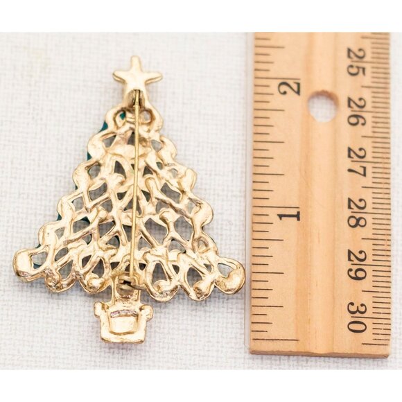 Vintage Art Nouveau Green Christmas Tree Brooch - A11 - Picture 2 of 2